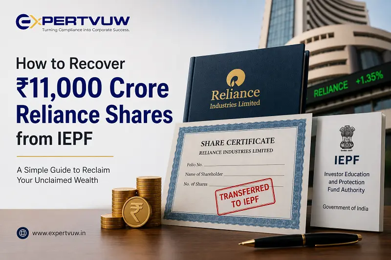 Reliance Shares Recovery guide showing unclaimed Reliance shares transferred to IEPF, share certificate and IEPF claim process.